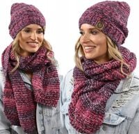 Elegancki Damski Komplet zimowy Czapka Szal Szalik Ciepła Dzianina Polski