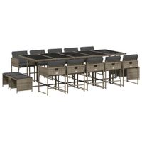 15-cz. zestaw mebli ogrodowych z poduszkami, szary, rattan PE