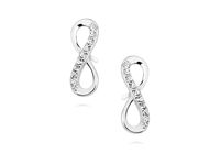 Delikatne rodowane srebrne kolczyki celebrytka nieskończoność infinity z cyrkoniami srebro 925 Z1107E