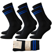 Skarpetki sportowe PÓŁ-FROTTE CZARNE dwa niebieskie paski bawełna 38-40