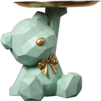 Figurka dekoracyjna miś z tacką | żywica | zielony| 15×18 cm