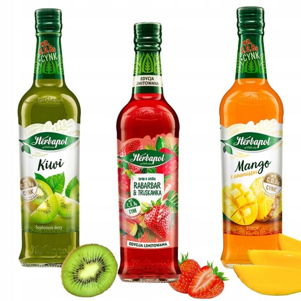 Herbapol Syropy: Kiwi, Truskawka, Mango 3 x420 ml zdjęcie 1
