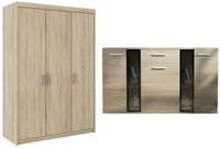 Zestaw Mebli pokojowych Pojemna Szafa + Komoda Dąb Sonoma