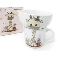 ZESTAW PORCELANOWY DZIECIĘCY KUBEK + MISECZKA BELLA FIORE ŻYRAFA x 2 SZT