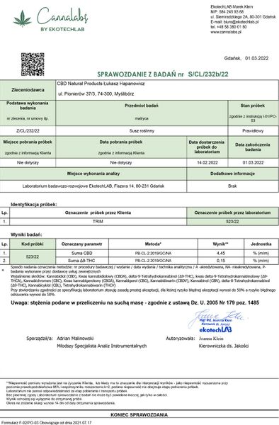 Susz konopny CBD | TRIM AMNESIA HAZE | 100 g zdjęcie 7