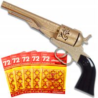 PISTOLET NA SPŁONKĘ REWOLWER REKWIZYT METAL 5x72szt KAPISZONY GRATIS