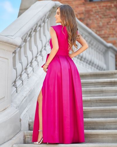 Lea 2 ECRU DŁUGA SUKIENKA z DEKOLTEM ślubna 48 na Arena.pl