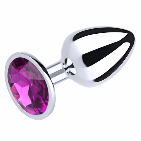Silver Small Butt Plug With Purple Diamond zdjęcie 1