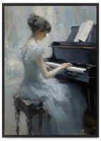 Plakat w ramie obrazy kobieta fortepian 50x70 cm w czarnej ramie