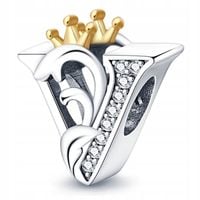 Zawieszka SREBRO 925 Charms Koralik Korona Litera V