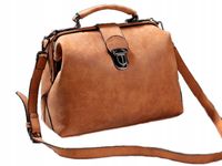 Torebka BRĄZOWA Kuferek Zamsz Skórka Pojemna Damska zatrzask