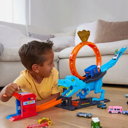 Zabawka dla dziecka - zestaw Hot Wheels City Samochód i tor z pętlą T-rexa na Arena.pl