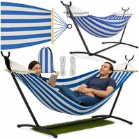 DUŻY HAMAK ZE STELAŻEM STALOWYM OGRODOWY MOCNY XXL 200KG + TORBA PODRÓŻNA