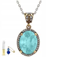 NASZYJNIK SREBRNY Z CYRKONIAMI I NIEBIESKIM KAMIENIEM TURMALINEM PARAIBA