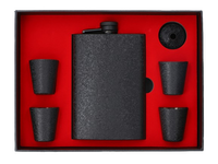 Zestaw Prezentowy Czarna Piersiówka ok. 240 ml + 4 Kieliszki na Prezent