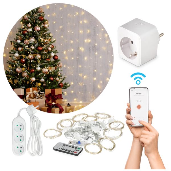 Kurtyna 300 LED 3x3m 8 funkcji z pilotem gniazdko SMART +przedłużacz zdjęcie 1