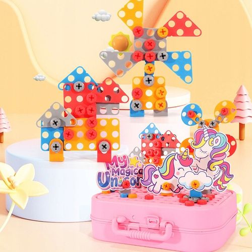 KLOCKI 3D JEDNOROŻEC Konstrukcyjne wkrętarka walizka układanka + BATERIE na Arena.pl