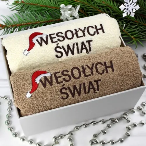ŚWIĄTECZNY KOMPLET GRUBYCH RĘCZNIKÓW Z HAFTEM NA PREZENT MIKOŁAJ ŚWIĘTA na Arena.pl