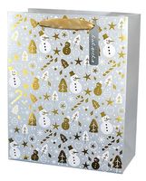 Torebka świąteczna srebrna - Bałwanek - XL