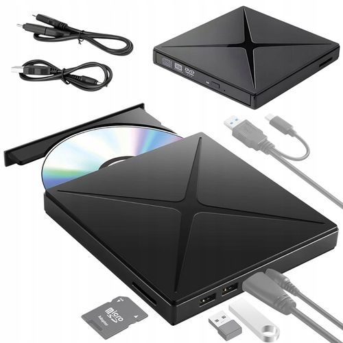 PRZENOŚNY NAPĘD ZEWNĘTRZNY CD DVD NAGRYWARKA DVD USB CZARNY CZYTNIK KART SD na Arena.pl