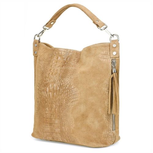 VERA PELLE torebka zamszowa worek kroko z paskiem na ramię V476 c.beżowa na Arena.pl