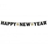 girlanda happy new year złote gwiazdki 180cm