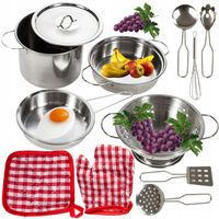 GARNKI METALOWE DLA DZIECI DUŻE AKCESORIA KUCHENNE ZESTAW GARNKÓW PATELNIE