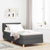 Ciemnoszare łóżko Box Spring z materacem, 90 x 200 cm, materiał
