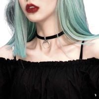 Naszyjnik Choker Srebrny Czarny Rzemień Zamsz Obroża Księżyc