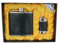 Piersiówka 180 ml + Zapalniczka Obszyte Czarną Skórą w Zestawie na Prezent