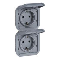 Nowe Plexo - Gniazdo Schuko 2x2P+Z pionowe, mechanizm 16A-250V~ - szare - Legrand 069577L