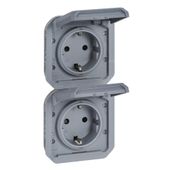 Nowe Plexo - Gniazdo Schuko 2x2P+Z pionowe, mechanizm 16A-250V~ - szare - Legrand 069577L