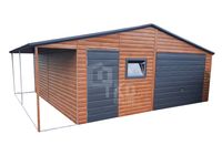 Garaż Blaszany 6x5 + wiata drzwi okno jasny orzech Antracyt TKD96