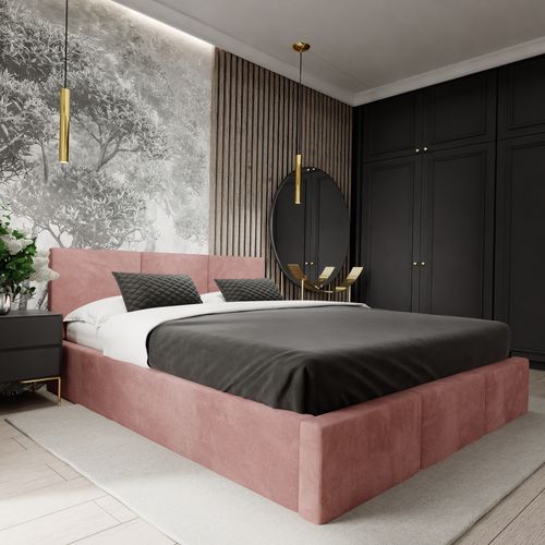 ŁÓŻKO TAPICEROWANE 160x200 ŁÓŻKO PODWÓJNE Z POJEMNIKIEM BRUDNY RÓŻ na Arena.pl