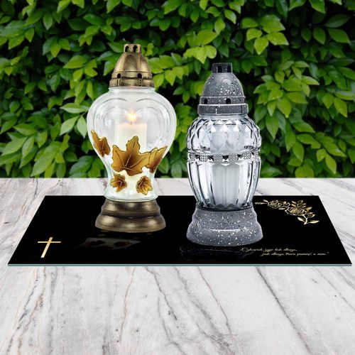 SZKLANA PODSTAWKA POD ZNICZE 40x40cm 490h + napis na Arena.pl