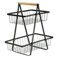 Koszyk 2-Piętrowy na Warzywa i Owoce Czarny Metalowy – Patera Stojak Organizer Kuchenny Loft 30x18x33cm H24165