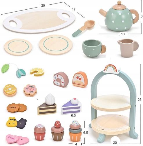 CUKIERNIA DREWNIANY ZESTAW DO HERBATY SERWIS KAWOWY AKCESORIA DO ZABAWY FI na Arena.pl