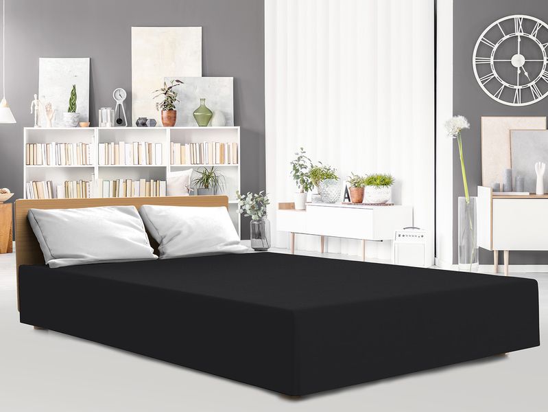 Prześcieradło z gumką 180x200 GRUBY JERSEY kolor czarny wysokie 25cm zdjęcie 1
