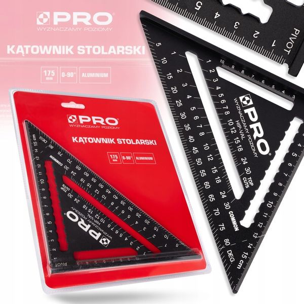 KĄTOWNIK STOLARSKI CIESIELSKI ALUMINIOWY PRZYMIAR KĄTOMIERZ BUDOWLANY 175mm zdjęcie 1