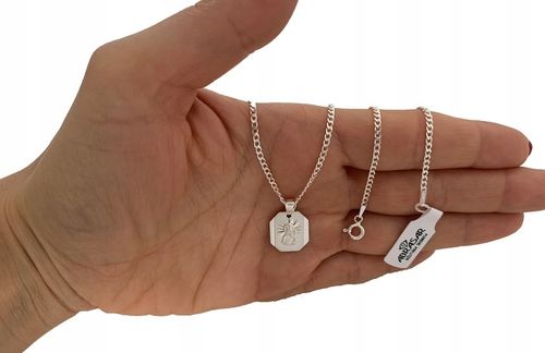 Medalik Matka Boska i srebrny łańcuszek pancerka 40 cm 925 Komunijny grawer na Arena.pl