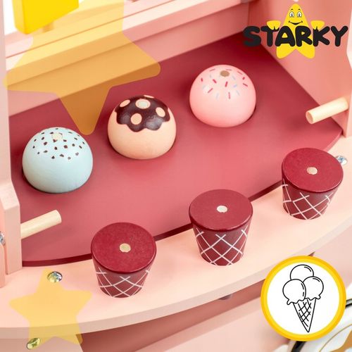 Lodziarnia drewniana dla dzieci zabawka wózek na kółkach lody gałki patyku na Arena.pl