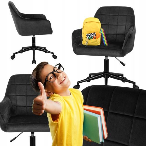 Krzesło Obrotowe Fotel Młodzieżowy Obrotowy Dla Dziecka Czarny Welur LUCY na Arena.pl