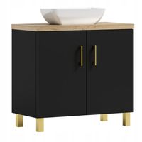 Szafka łazienkowa ROCO 50 czarny/dąb craft złoty z umywalką Lara (W7)