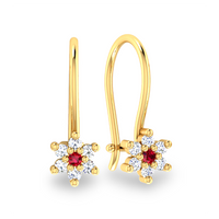 ZŁOTE KOLCZYKI KWIATKI NA BIGLU PRÓBA 333 Z RUBINEM SZAFIREM RÓŻOWE BIAŁE - RÓŻNE KOLORY