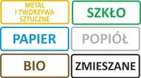 ZESTAW naklejki na kosze ŚMIECI ODPADY nalepki 25