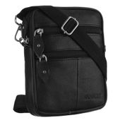 mała, skórzana listonoszka męska w czarnym kolorze zamykana suwakiem