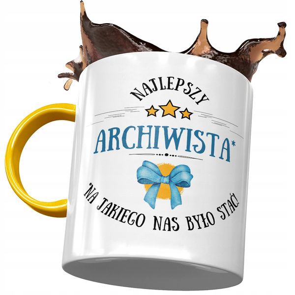 Kubek Żółty Dla Archiwisty Najlepszy Archiwista Z Nadrukiem Ze Zdjęciem zdjęcie 1
