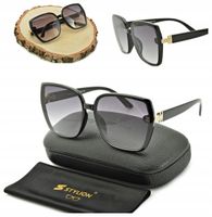 DUŻE Damskie Okulary Przeciwsłoneczne Owalne BLACK