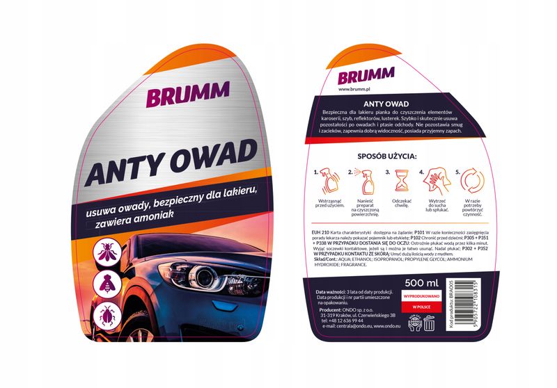 PŁYN DO USUWANIA OWADÓW BRUMM DO SZYB REFLEKTORÓW LUSTEREK ATOMIZER 500 ml zdjęcie 3