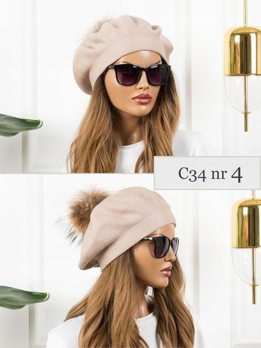 BERET Z POMPONEM CIEPŁY ZIMOWY z WEŁNĄ CZAPKA DAMSKA JAKOŚĆ PREMIUM na Arena.pl